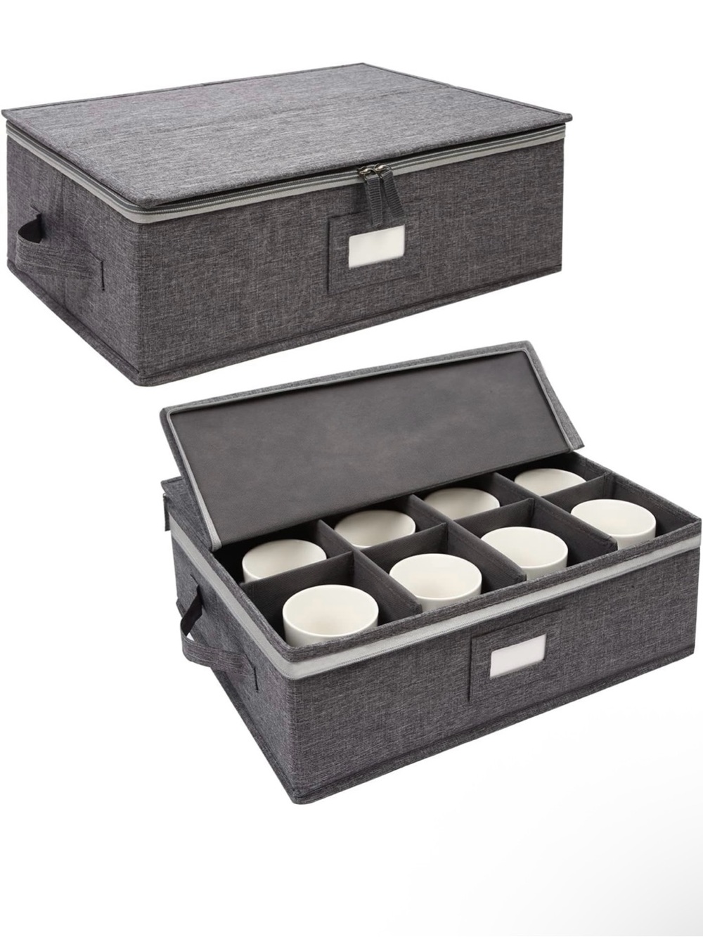 Gray Fabric Tableware Storage Case with Removable Dividers